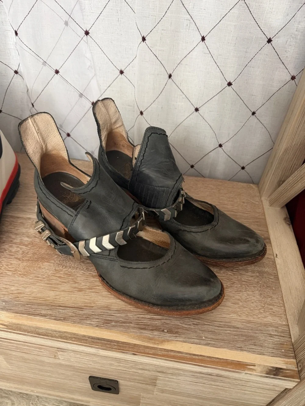 Freebird by Steven Black Leather Mary Jane Heels with Chevron Strap - Picture 1 of 6